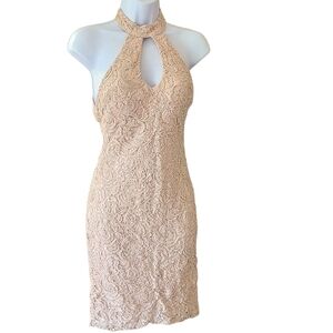 Sequin Hearts Backless Halter Dress in Cream